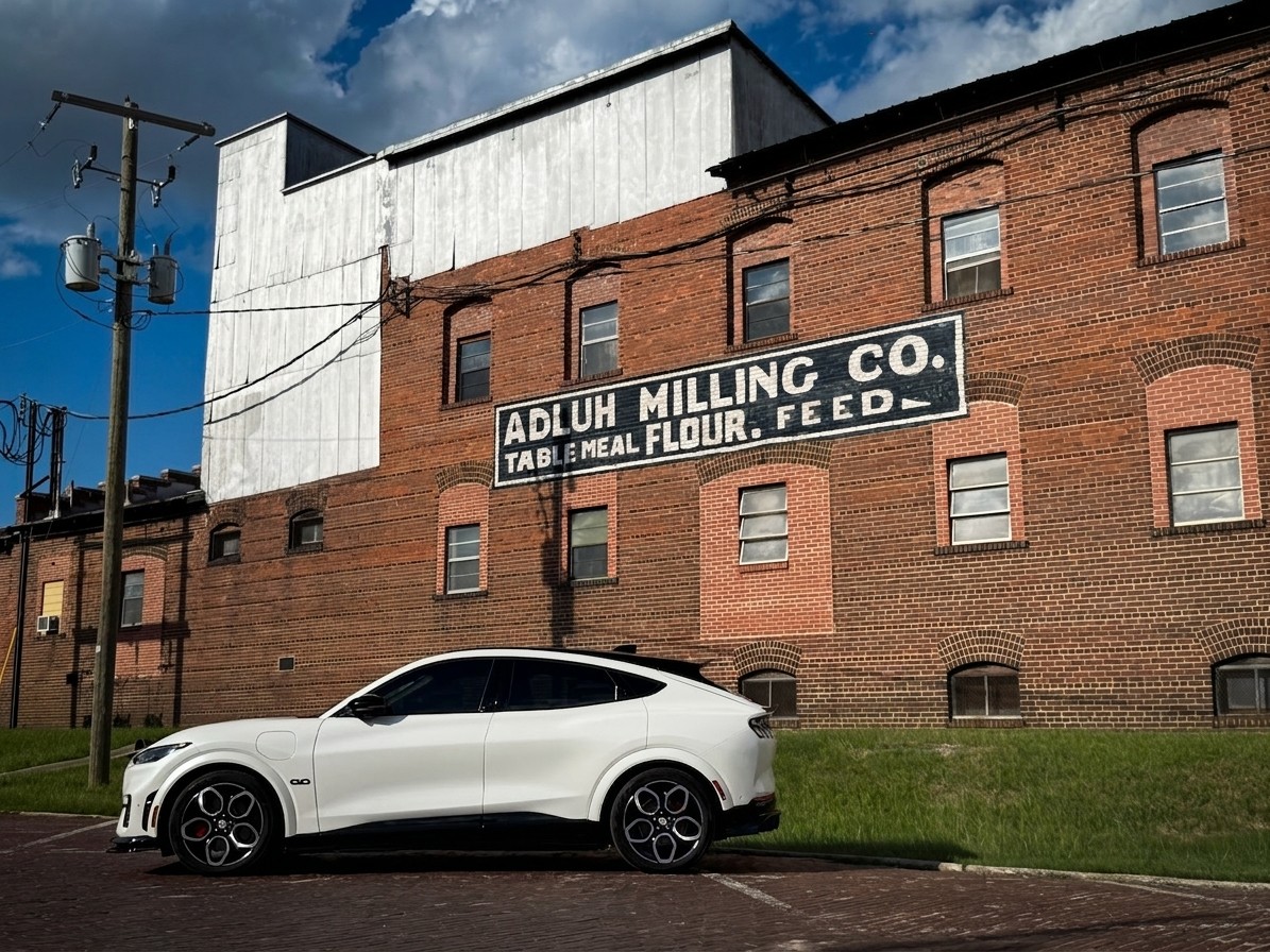 Mach-E GT posing at the old flour mill