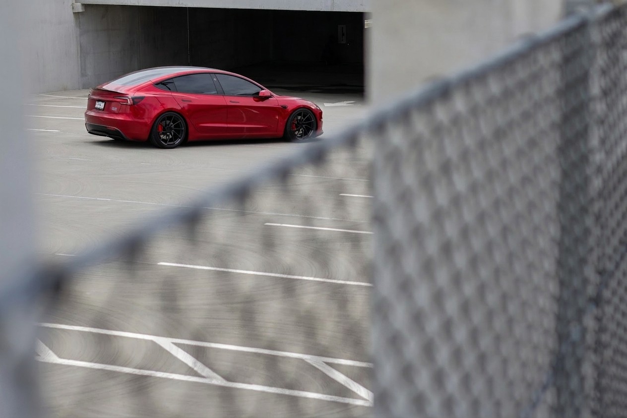 Model 3 caught red-handed through the fence