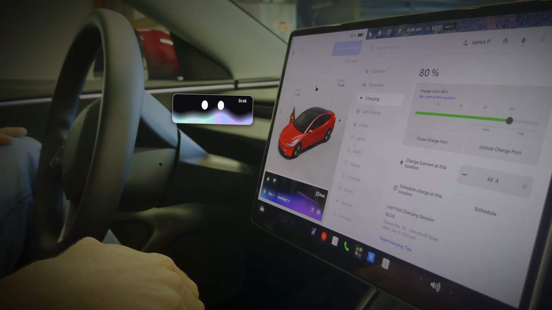 Grok handling requests on the car's screen while parked